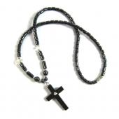 18inch Rhinestone Hematite Cross Pendant Stone Strands Necklace